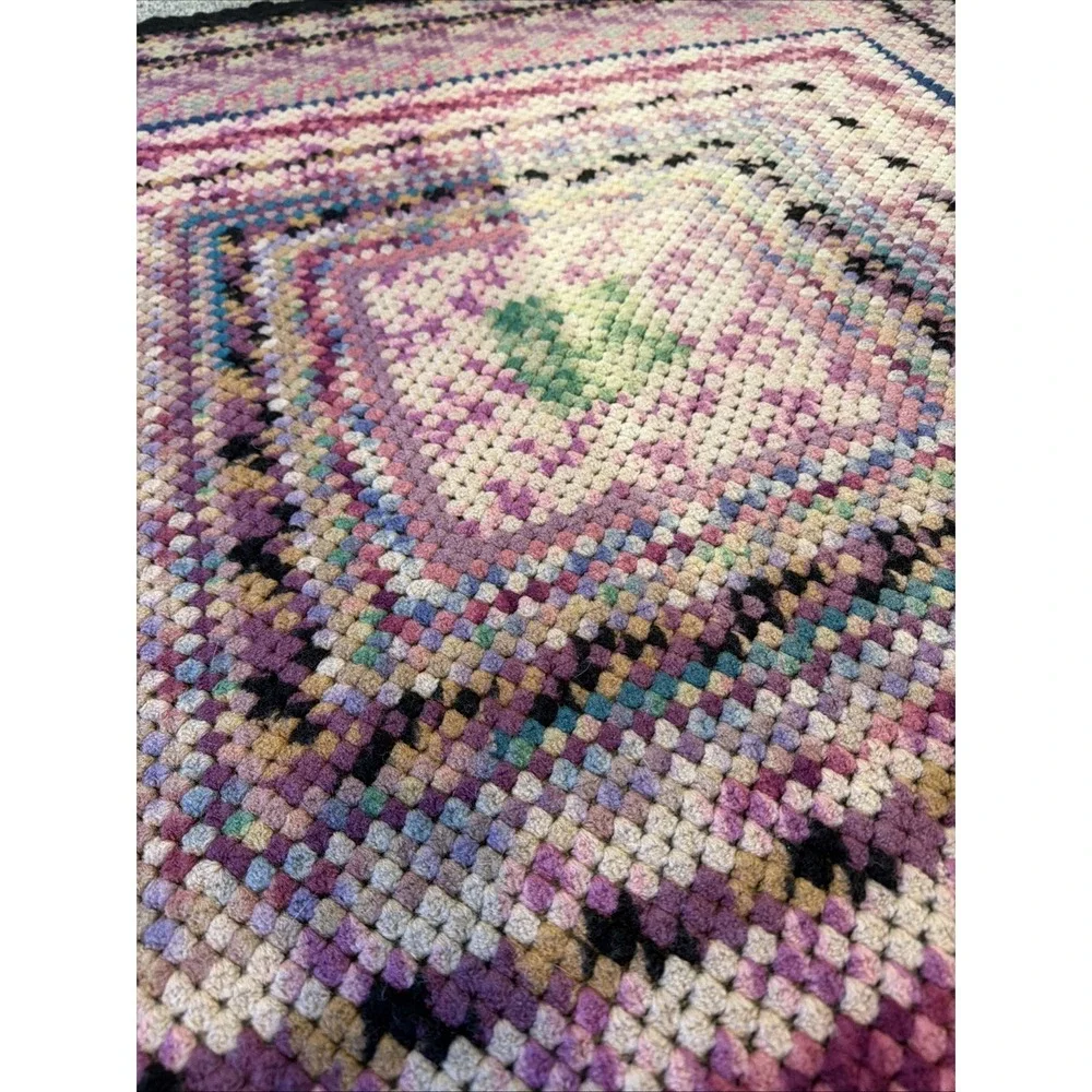 Handmade Crochet Afgan Throw Blanket 66x 56 Colorful Granny Square Heavyweight‎